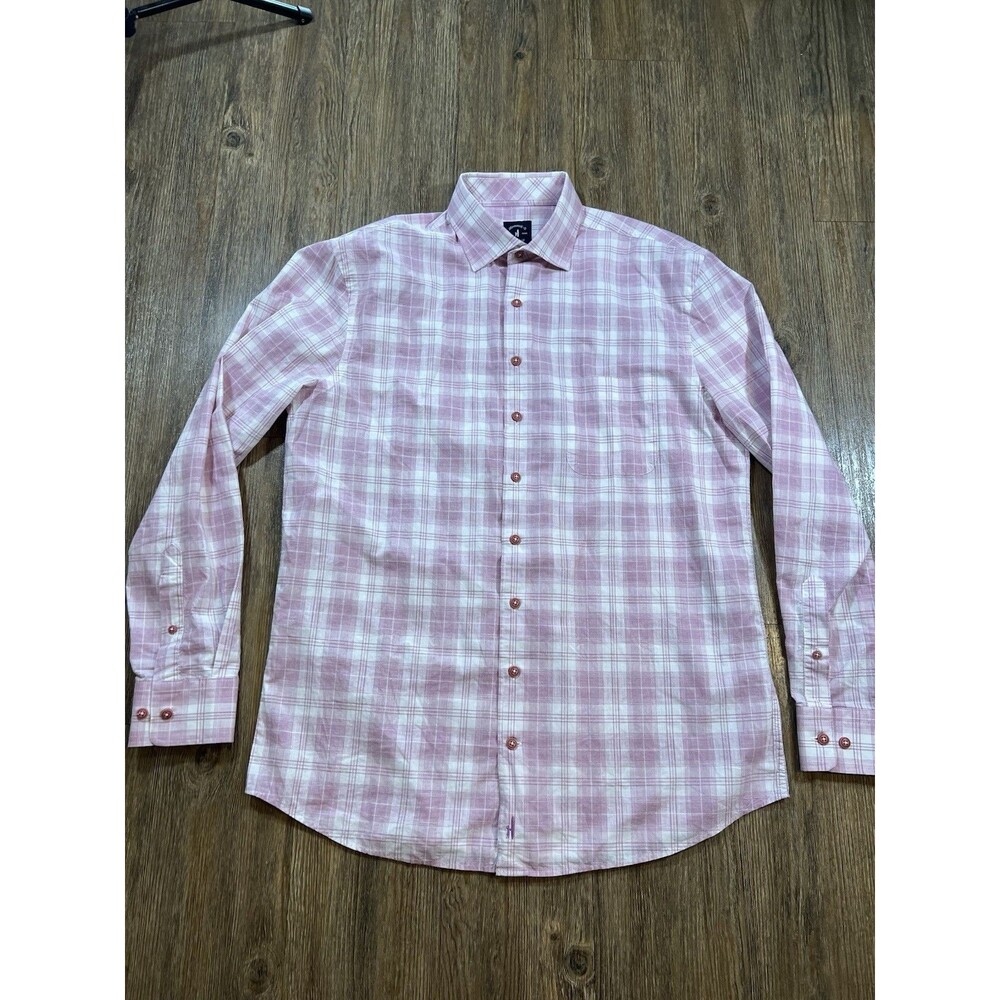 Johnnie-O Top Shelf Button Down Shirt Plaid Long Sleeve Mens Medium Pink